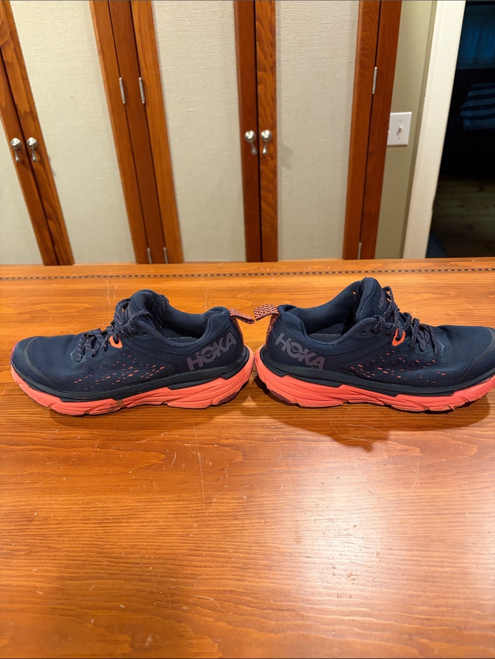 Hoka Women's Navy and Coral Running Shoes